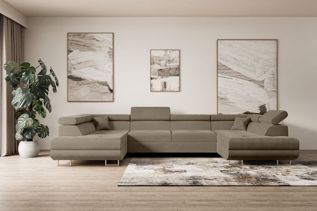 ALTDECOR Ecksofa in U-Form mit Schlaffunktion und Bettkasten GUSA-U - 342x202x107 cm Braun - Corner Sofa Bett Eckcouch Couch L-Form Schlafcouch Aus...