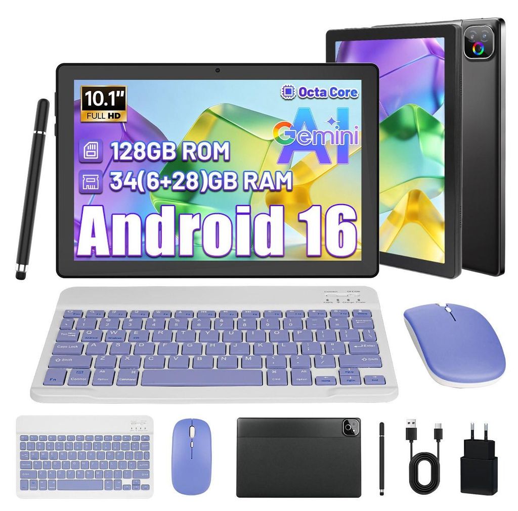 Android 16 Tablet 10.1 Zoll HD, 34(6+28)GB RAM+128GB, mit Produktbild 