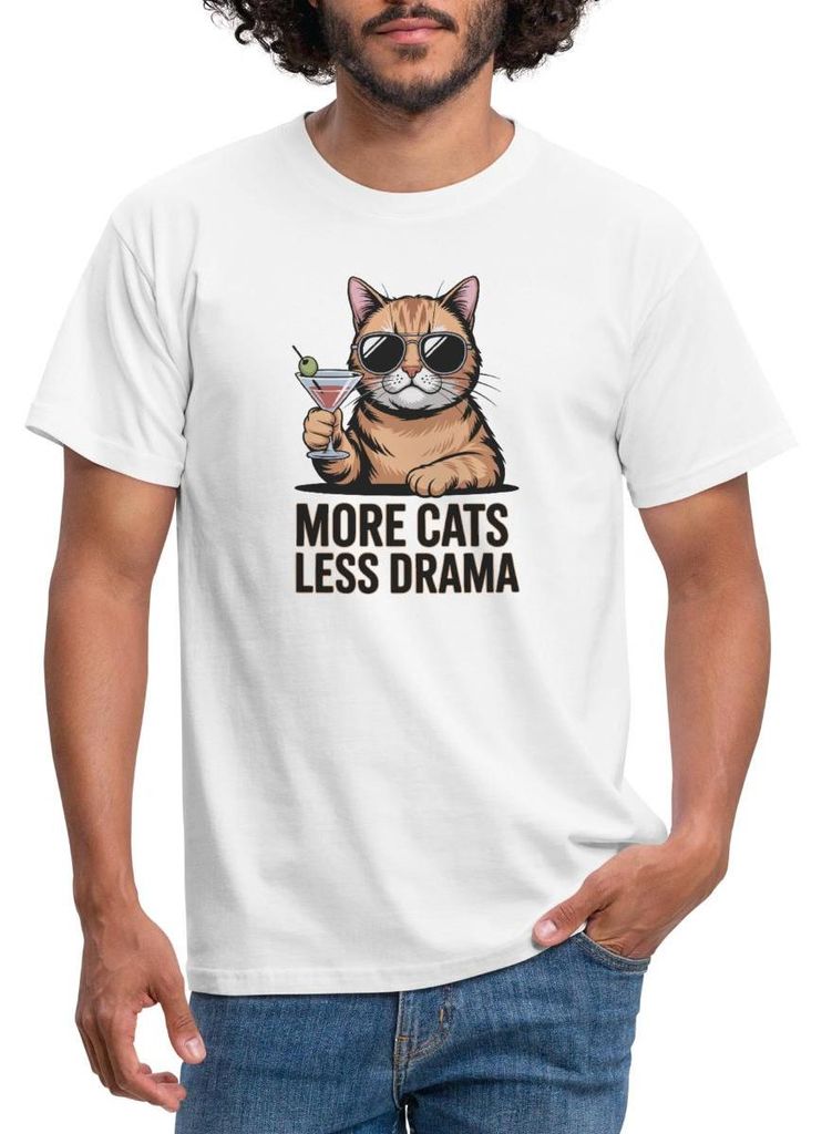 Spreadshirt More Cats Less Drama Männer T-Shirt, 3XL, Weiß