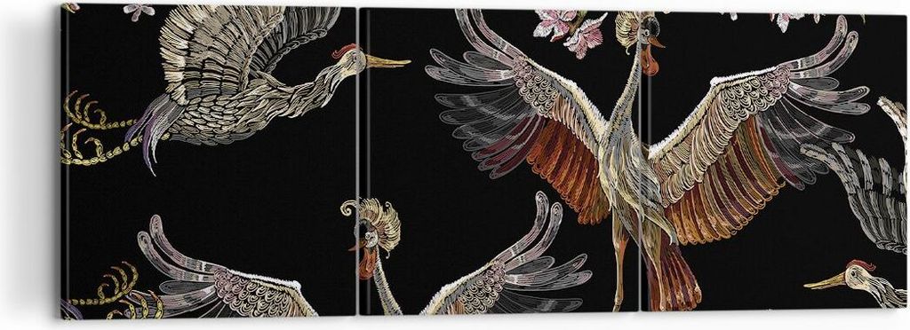 Bild auf Leinwand - Leinwandbild - 3 Teile - Asiatisch Vögel Verziert - 120x40cm - Wand Bild - Wanddeko - Wandbilder - Leinwanddruck - Bilder - Wa...