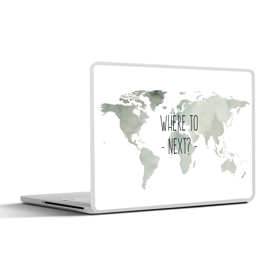 MuchoWow Laptop Aufkleber Sticker Cover Weltkarte - Zitat - Wohin als nächstes 30x22 cm - Laptop-Sticker