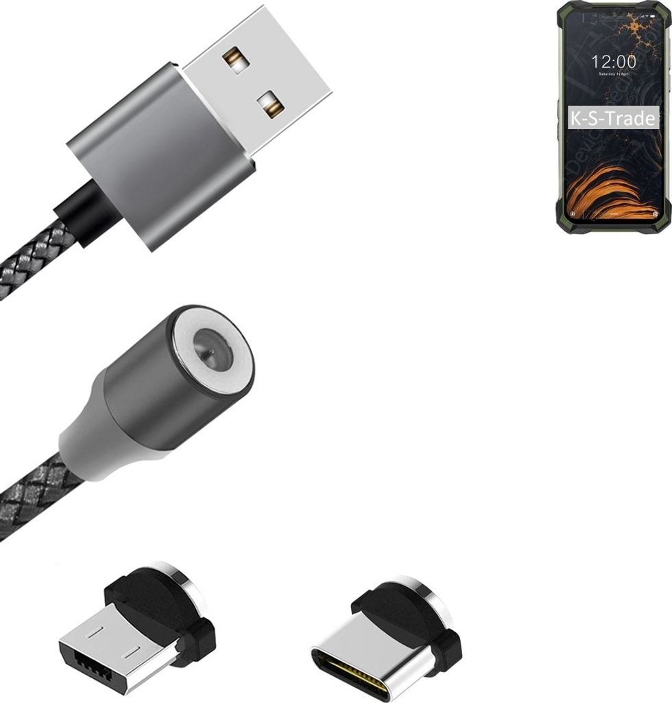 K-S-Trade Hochwertiges Magnet-Lade-kabel Sync-Kabel Daten-Kabel für Doogee S86 Pro mit USB-Typ-C-Anschluss und Micro-USB-Anschluss 2A bis zu 480mbps