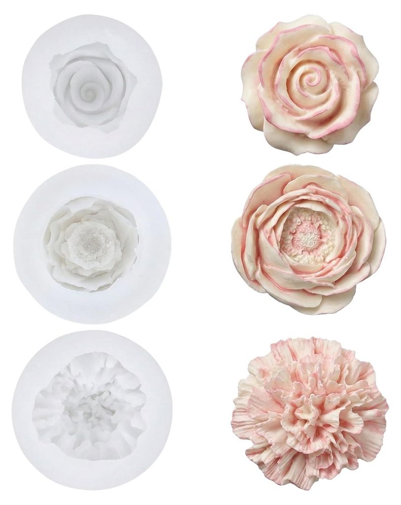 3-teiliges 3D-Rosen-Silikonform-Set für Kerzen, Silikonblumenformen zur Kerzenherstellung, auch für Schokolade geeignet, DIY-Kerzenform zum Baste...