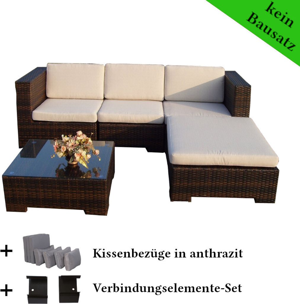 Poly Rattan Gartenmöbel California schwarz Alu Garnitur Lounge Garten Sitzgruppe Gartenset