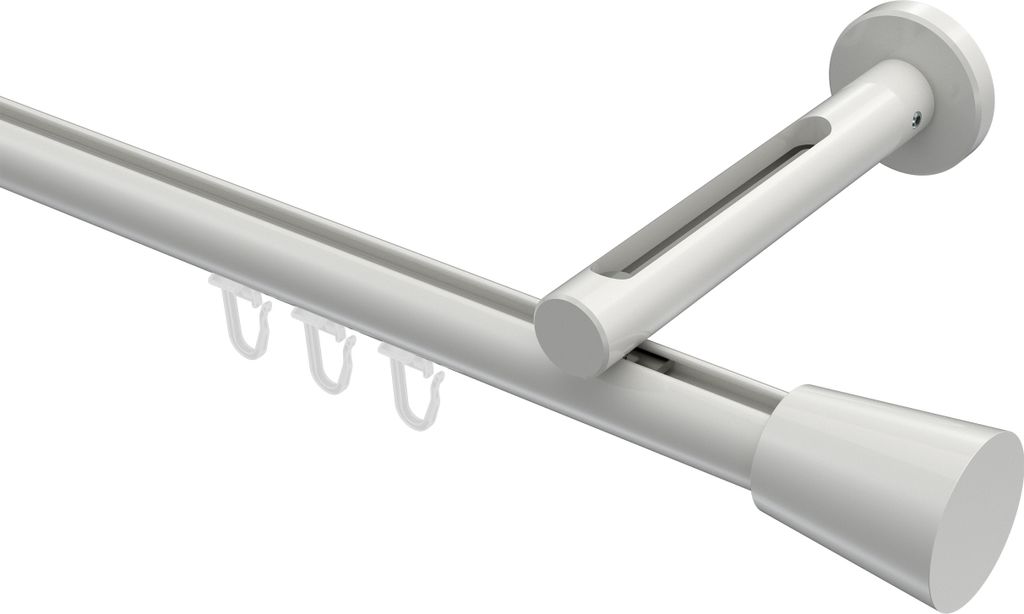 Interdeco Innenlaufstange / Gardinenstange mit Innenlauf Weiß, Typ Siteno Sitra (Konus), 20 mm Ø 1-läufig, 240 cm