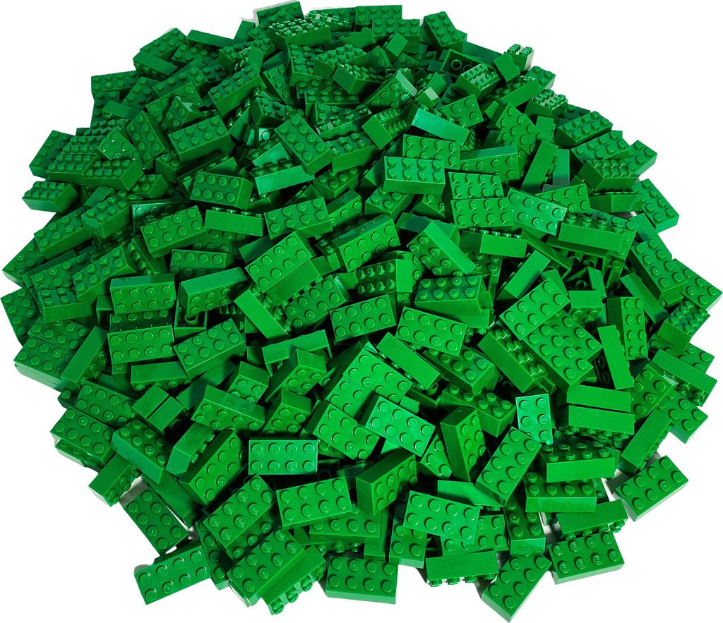 A pile of green LEGO bricks.
