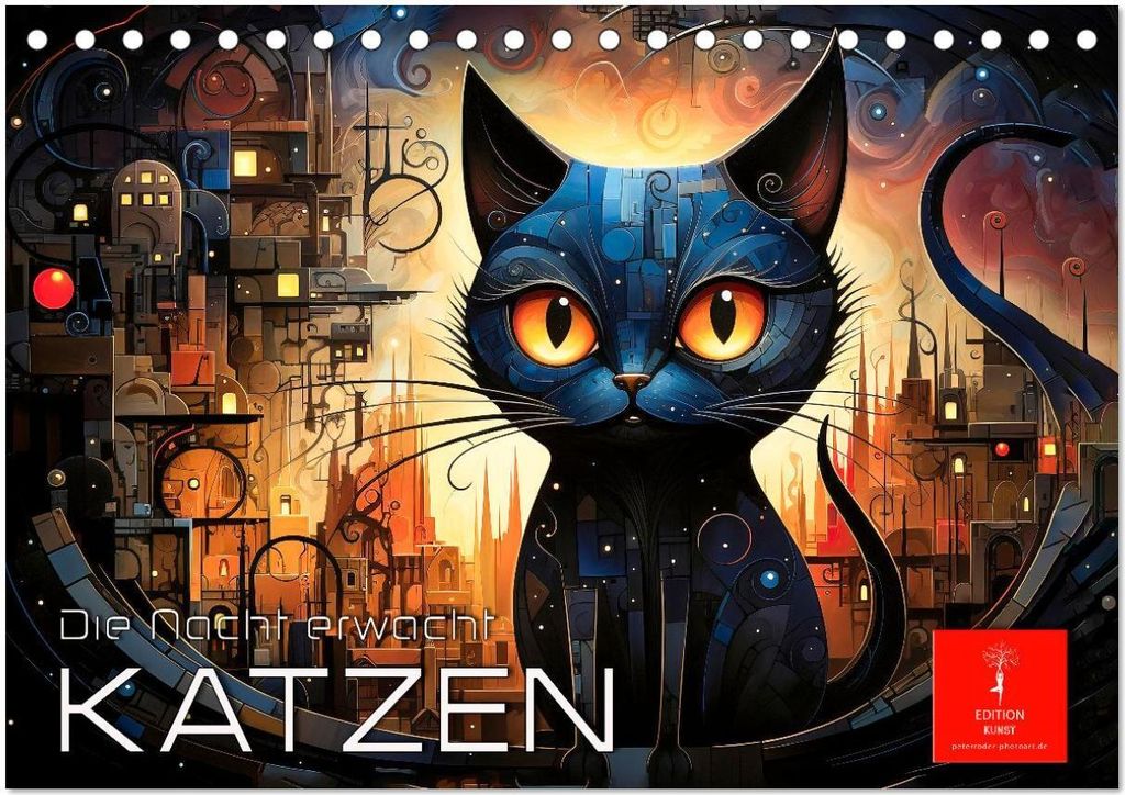 Katzen - die Nacht erwacht (Tischkalender 2026 DIN A5 quer), CALVENDO Monatskalender