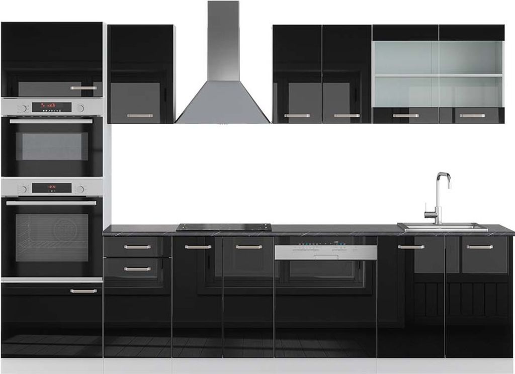 Kuchynský kút Vicco R-Line Čierny vysoký lesk 300 cm s Obrázok produktu 