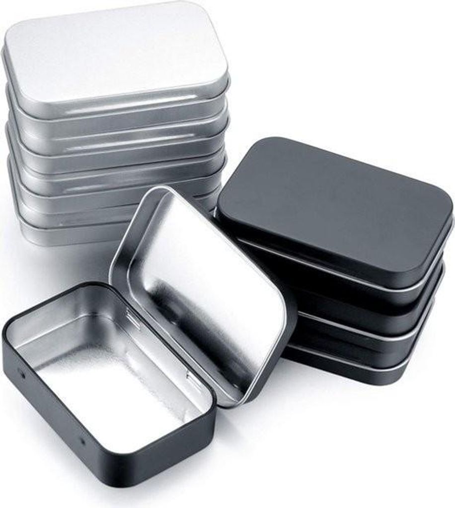 Metalldosen mit Deckel | Rechteckige Organizer-Aufbewahrungsbox | Behälter für Süßigkeiten und kleine Gegenstände – Silberschwarz