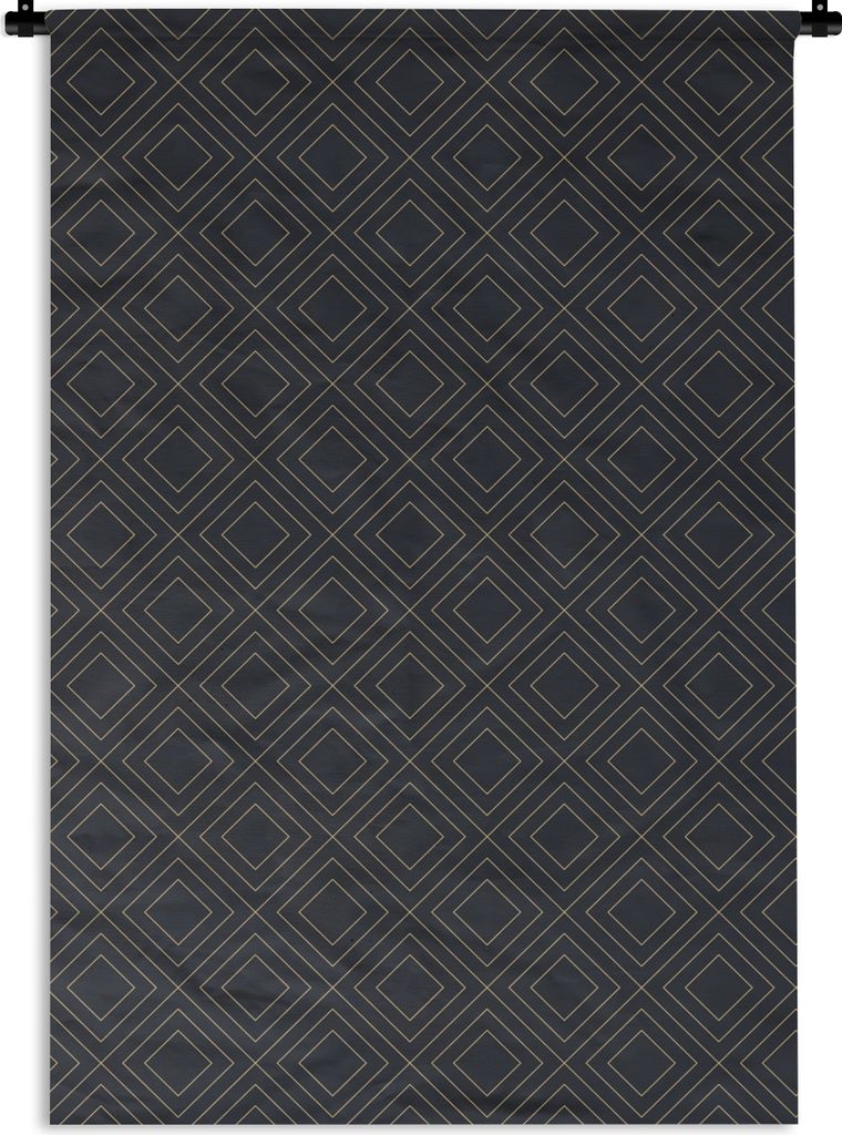MuchoWow Wandteppich Wandbehang Art Deco - Geometrie - Quadratisch - Schwarz 90x135 cm Tapisserie Dekoration Wandtuch - Baumwolle - Wandskulptur