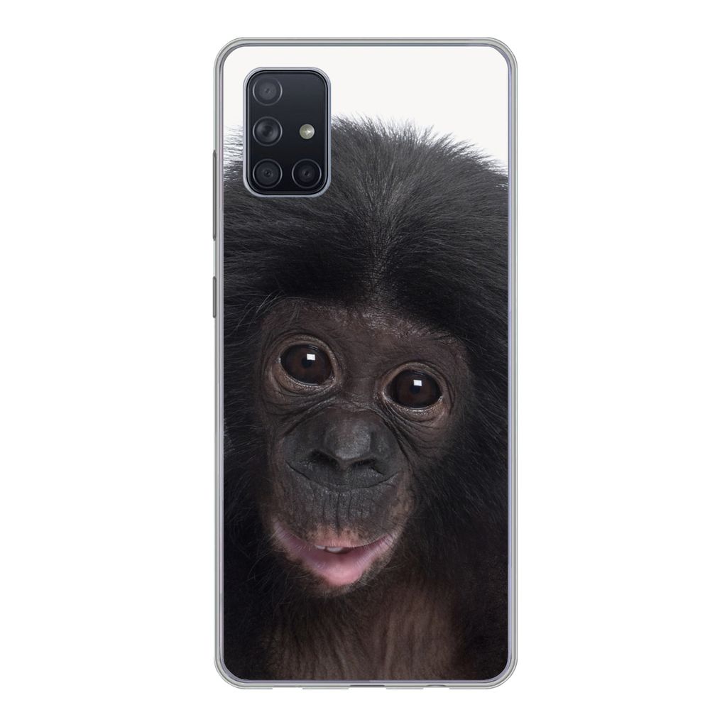 MuchoWow Handyhülle Schutzhülle Hülle für Samsung Galaxy A71 Affe - Schimpanse - Porträt - Kinder - Jungen - Mädchen Silikon Softcase Handy...
