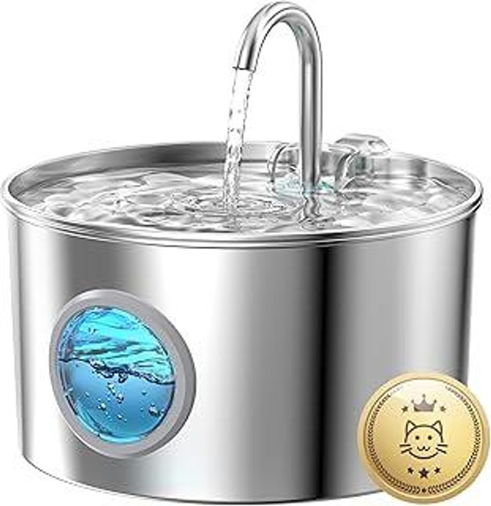 Katzenbrunnen Edelstahl Trinkbrunnen für Katze: Katzenbrunnen für Katzen - 2.2L Wasserbrunnen für Katzen mit 1 Filter und 1 Schwamm - Automatisc...