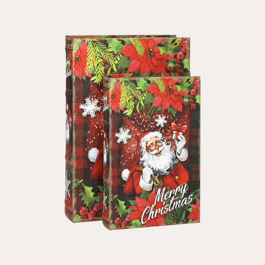 Boîte de Rangement Livre Père Noël Décorative pour Cadeaux de Fêtes