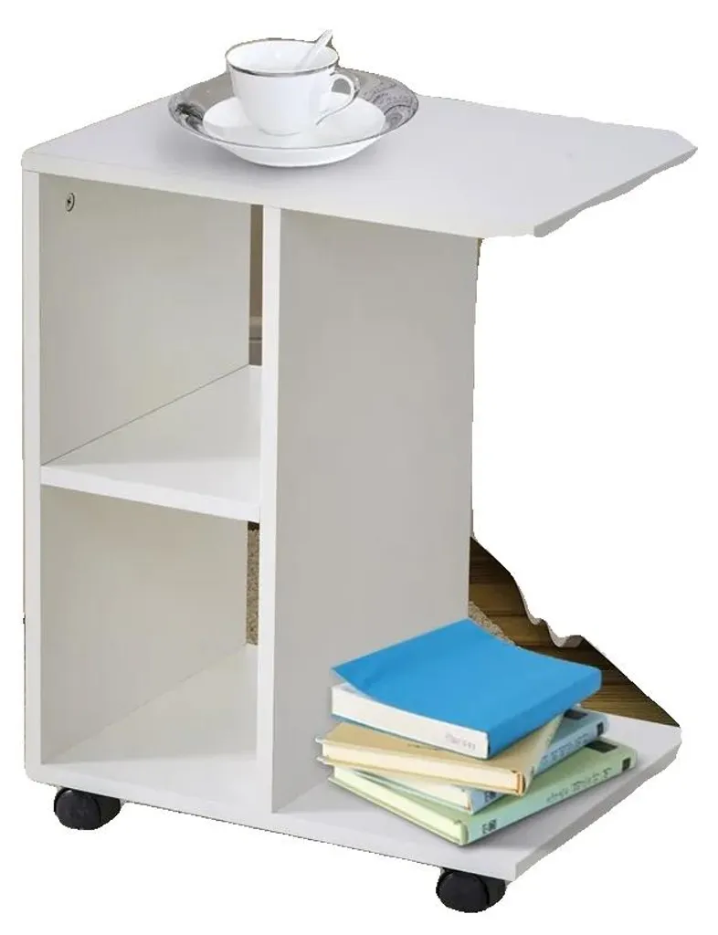 Bout de canapé design en C, table d'appoint boisée avec rangement