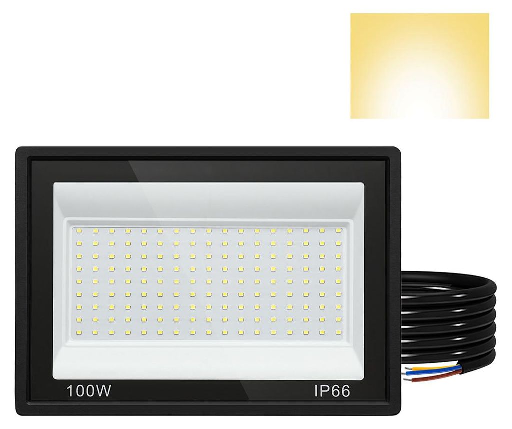 Izrielar 2er 100W LED Strahler Außen Fluter Scheinwerfer IP66 Wasserdicht Außenstrahler für Sportplatz Garage 3000K Warmweiß Baustrahler