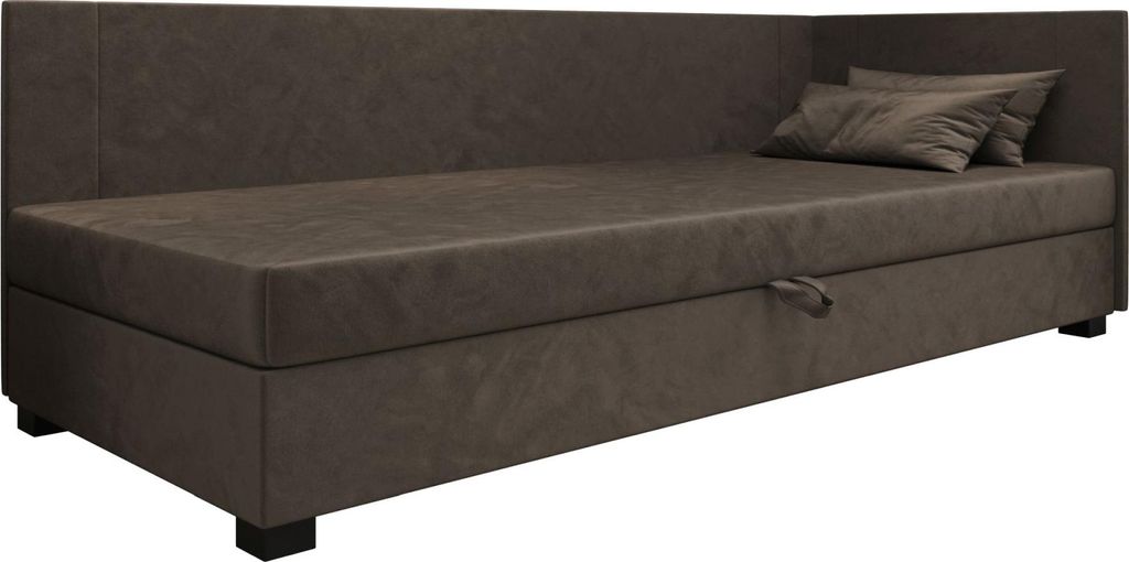 AURA SOFA Boxspringbett ULO PLUS 100x195 Komplett-Set mit Bonell Matratze, Polsterbett mit Bettkästen - Dunkles Braun, MONOLITH 15