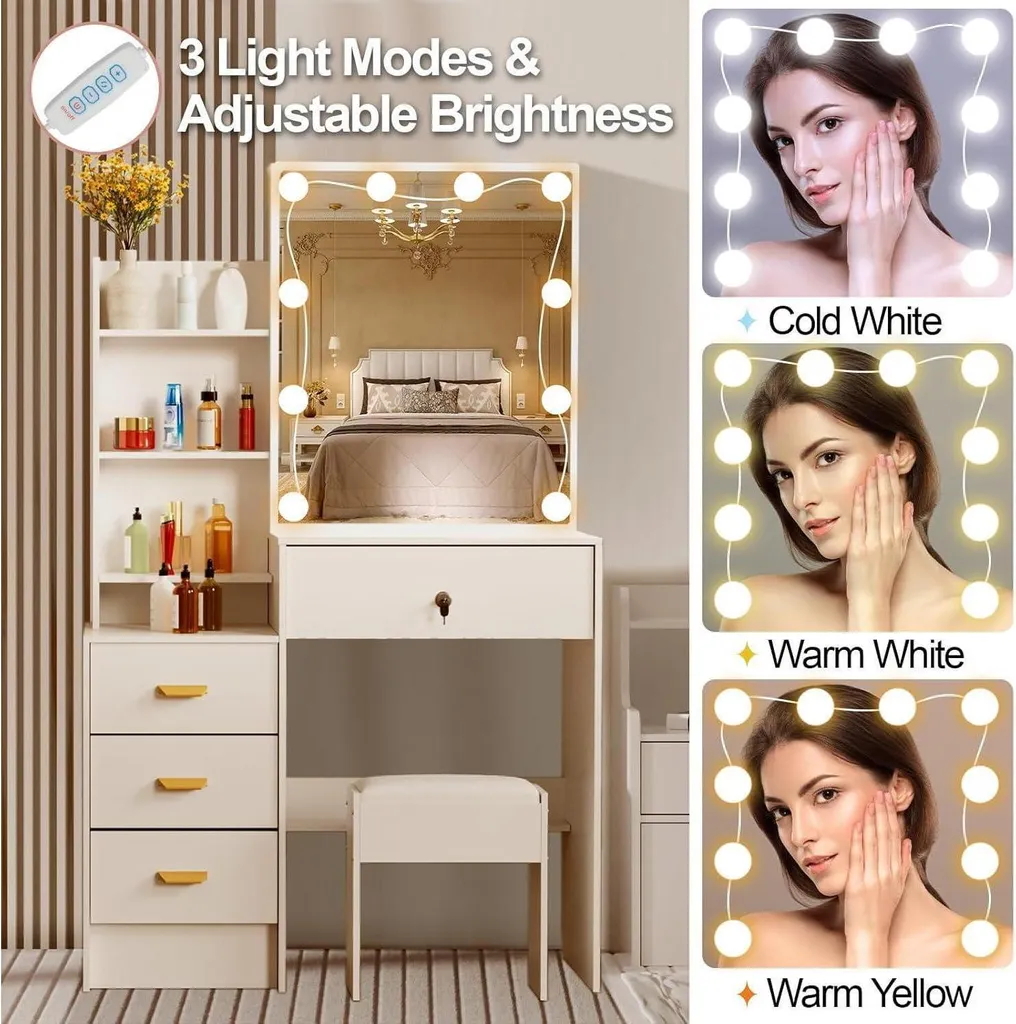 Coiffeuse Miroir LED : Solution de Rangement et Maquillage avec Tabouret - 2