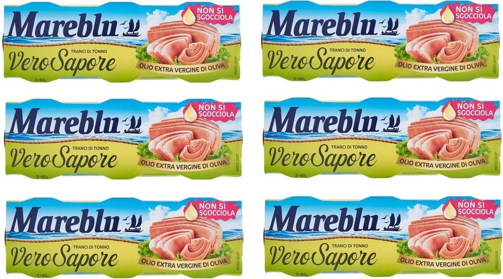 6x Mareblu Tranci di Tonno Vero Sapore Thunfisch in nativem Olivenöl extra Thunfisch konserven ( 3 x 60g )