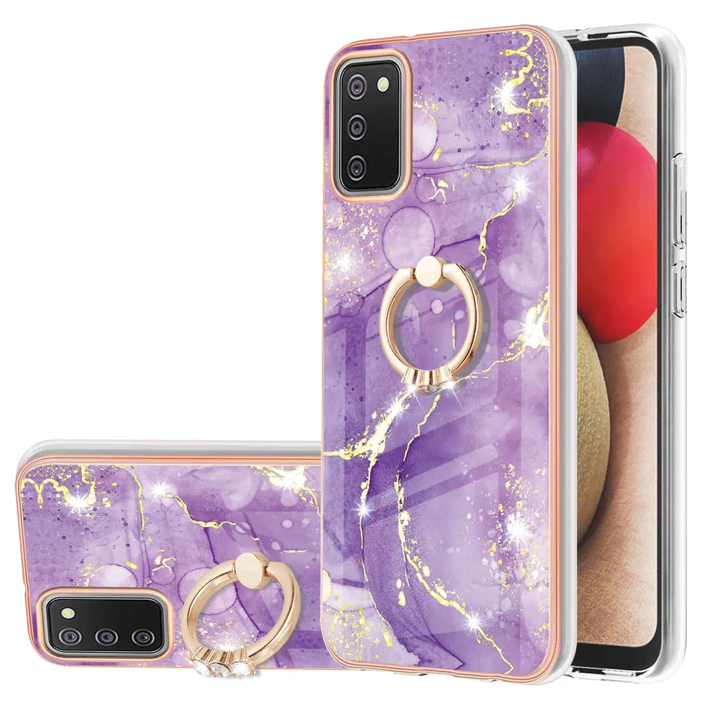Custodia Marble per Samsung Galaxy A02S, custodia protettiva in silicone TPU con supporto ad anello colorato