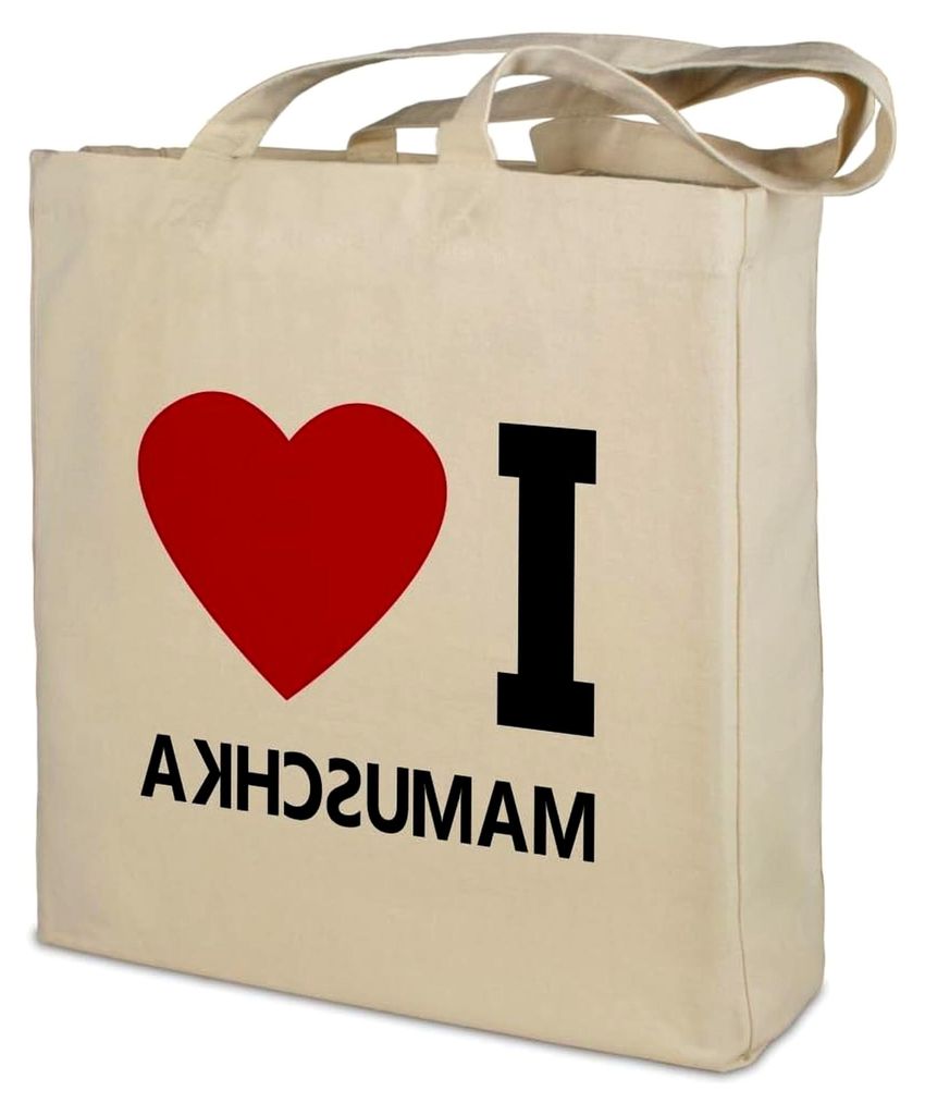 Stofftasche mit Namen Mamuschka - Motiv I Love - Farbe beige - Stoffbeutel, Jutebeutel, Einkaufstasche, Beutel