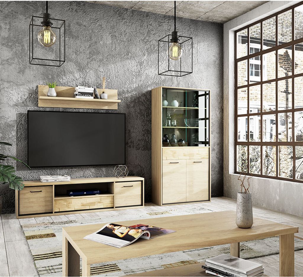 Wohnzimmermöbel Set 4-teilig modern in Eiche MEGARA-161