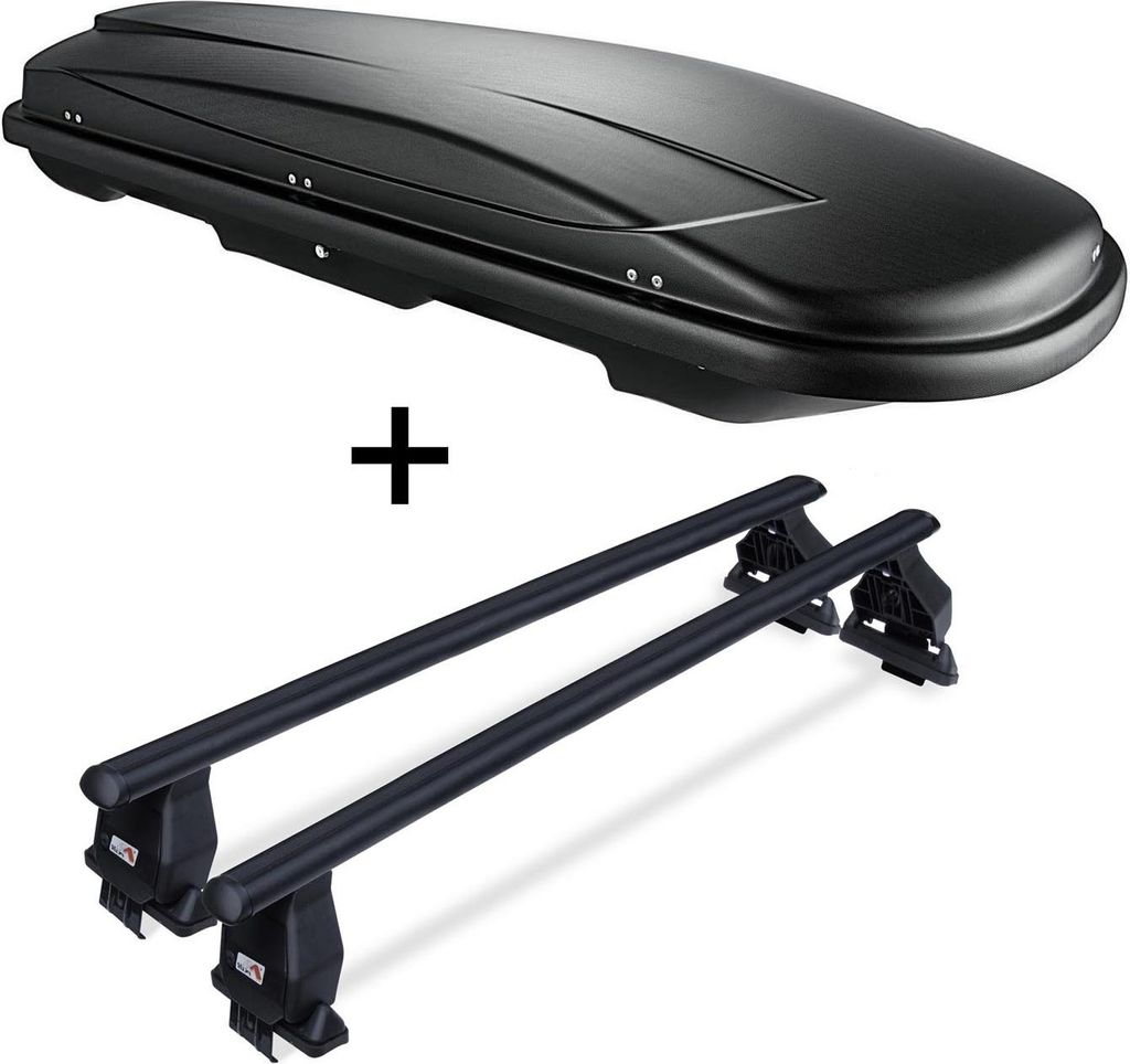 Dachbox VDP JUXT400 schwarz 400 Ltr abschließbar + Stahl Dachträger Menabo Tema kompatibel mit für Mazda CX-3 (SUV 5 Türer) ab 2015