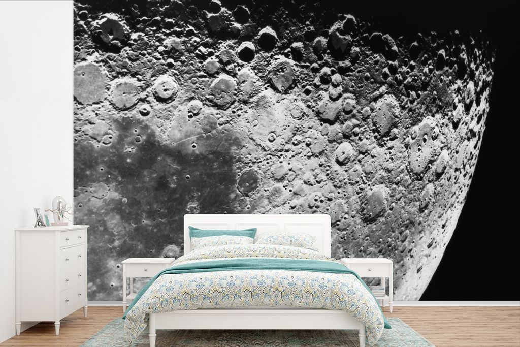 MuchoWow Fototapete für Wohnzimmer oder Schlafzimmer Wandtapete Vinyl Motivtapete Mond - Weltraum - Schwarz - 330x220 cm - Fototapeten