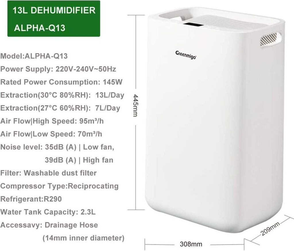 Greenmigo Luftentfeuchter 13L/24h Elektrischer Entfeuchter Produktbild 7