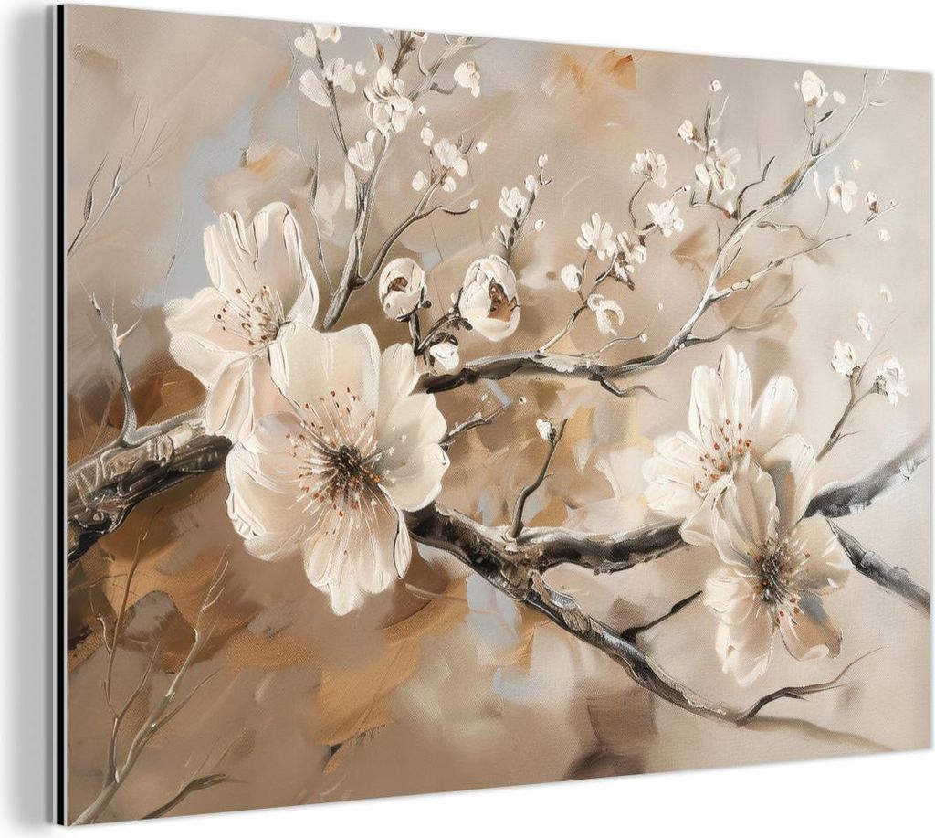 MuchoWow Wanddekoration Metall Metallbild Wandkunst 90x60 cm Blumen - Natur - Weiß - Blüte - Abstrakt MuchoWow Aluminium Gemälde - Wandbilder