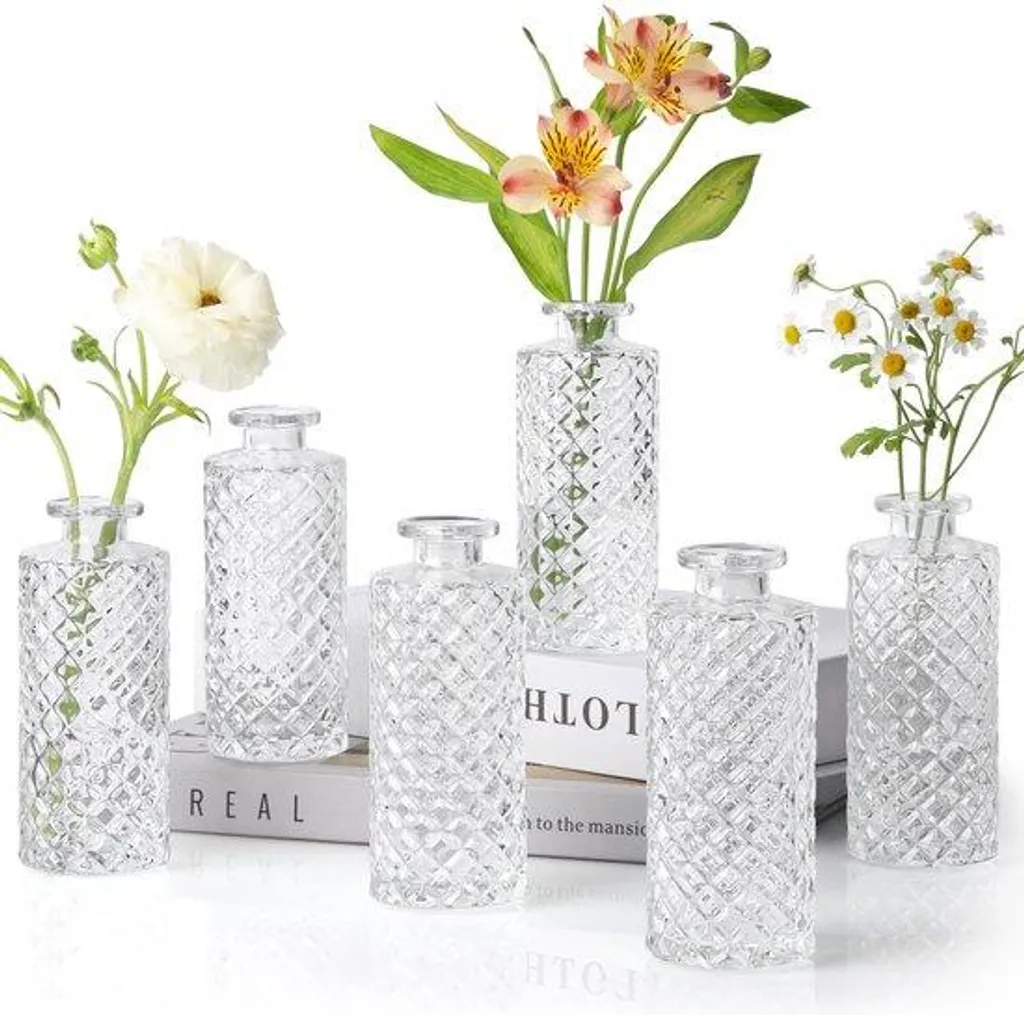 Petit vase stable et robuste pour bouquets : set de 6 en verre 13cm
