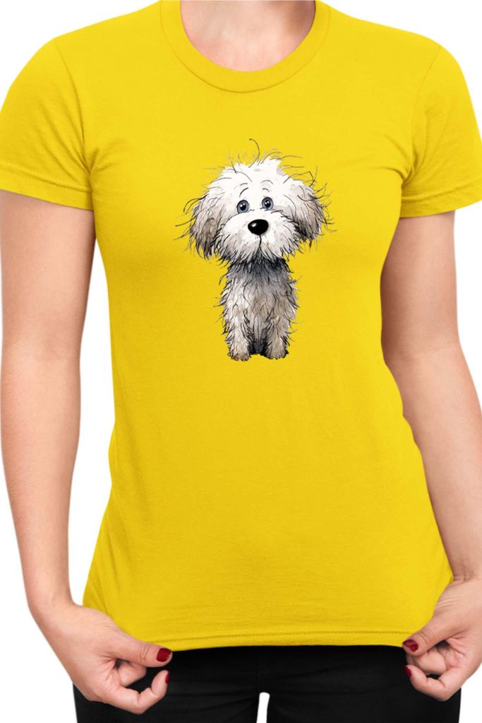 Damen T-Shirt Funny Dogs Breeds Bichon Frise Dog Breed, Lady 2XL / Gelb