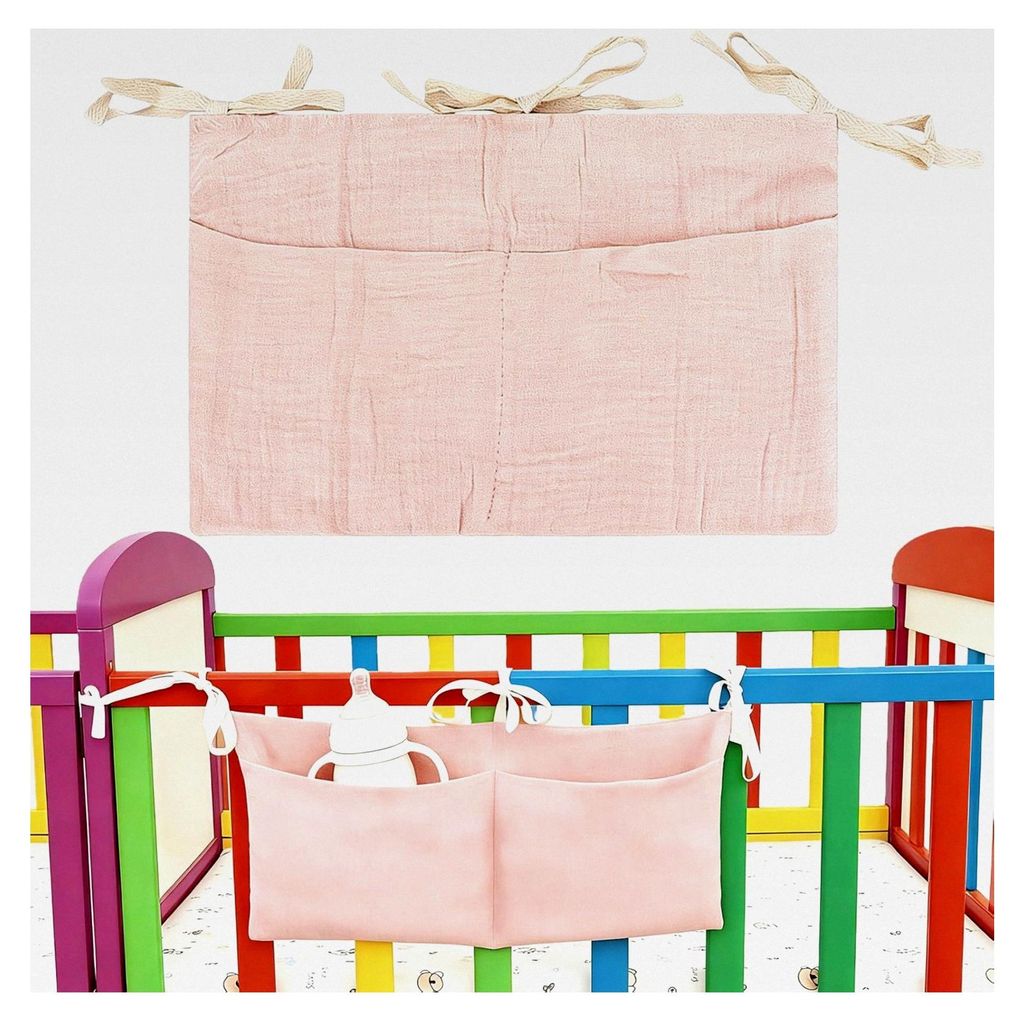Organizer für Babybett mit 2 Taschen, Rosa Betttasche zur Aufbewahrung für Baby- und Kleinkinderzimmer, Wickelorganizer, Kinderzimmer Organizer, ...