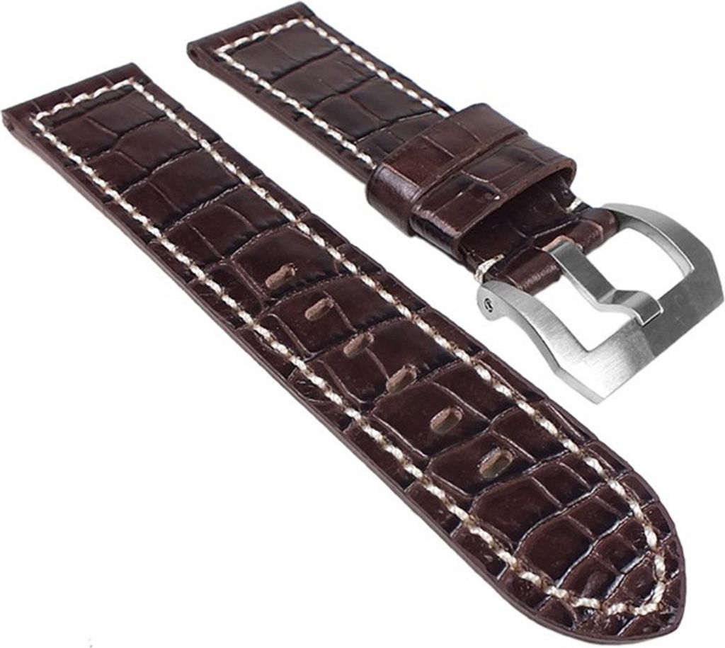 Uhrenarmband Ersatzband Leder Band Dunkelbraun 24235S, Stegbreite:24mm