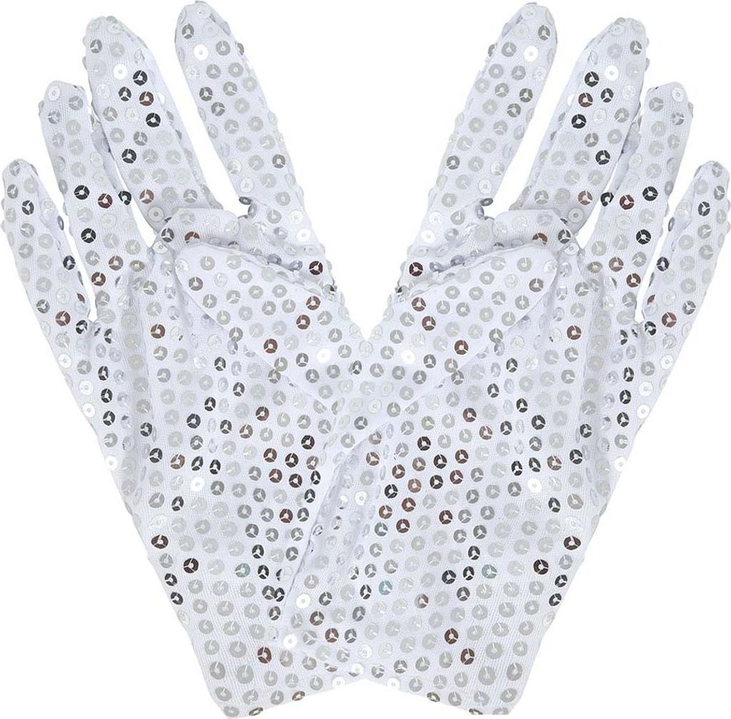 Handschuhe Pailletten kurz silber 22cm Produktbild 
