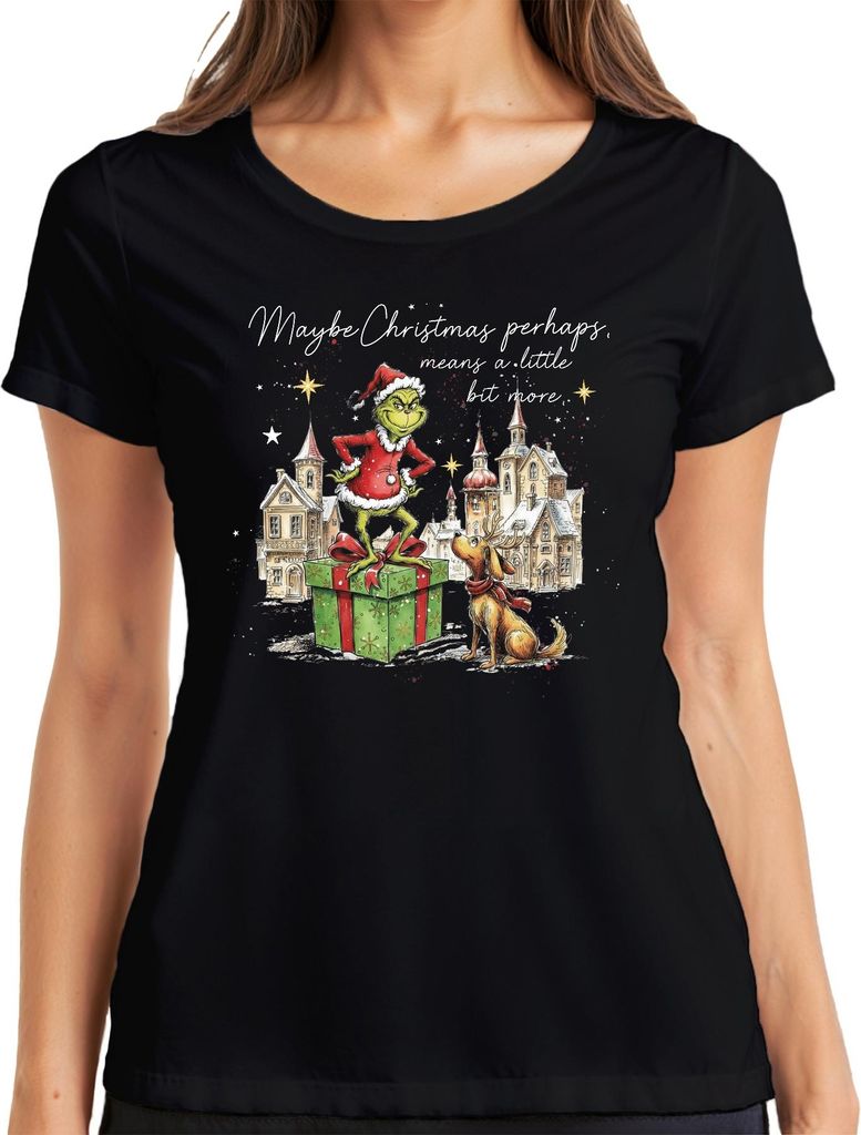 Maybe Christmas means a little bit more Grinch Weihnachten lustig Damen T-Shirt, Schwarz, XXL