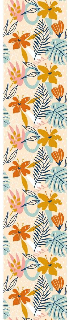 Vorgekleisterte Vliestapete – Tropische Blumen und Blätter – 1 Rolle à 300 x 60 cm