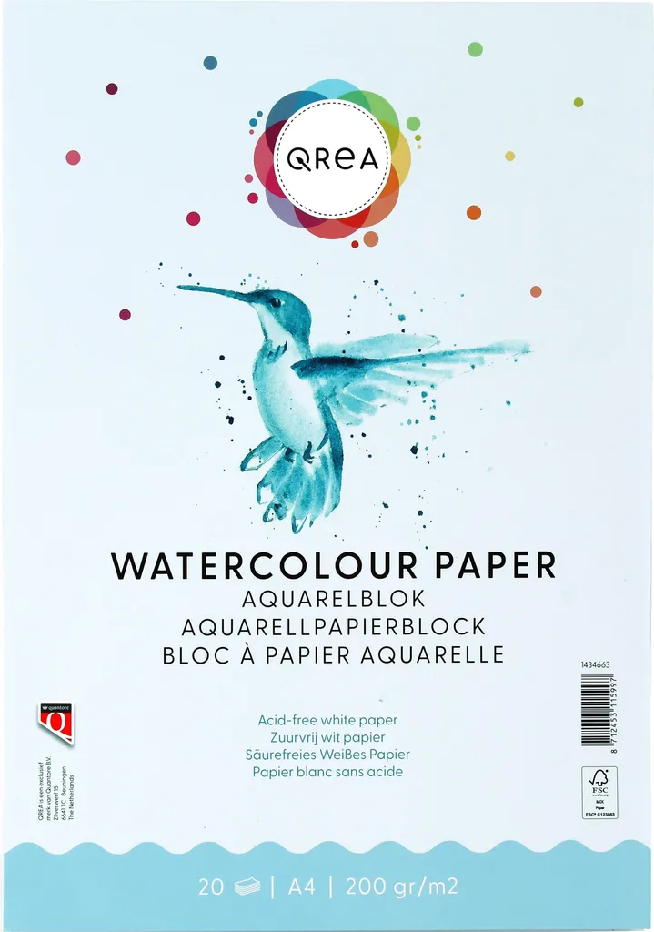 Papier dessin aquarelle A4 200g anti-gondolement - 5 blocs Qrea 20 f.