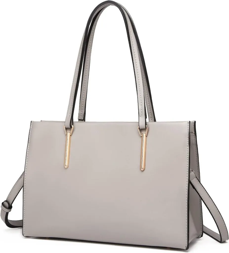 Sac à Main Gris en Cuir Synthétique avec Multiples Poches de Rangement