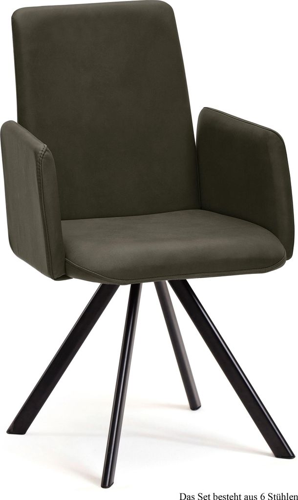 Armlehnstuhl drehbar (6er-Set) Denys 52x92x60 Schwarz/Khaki