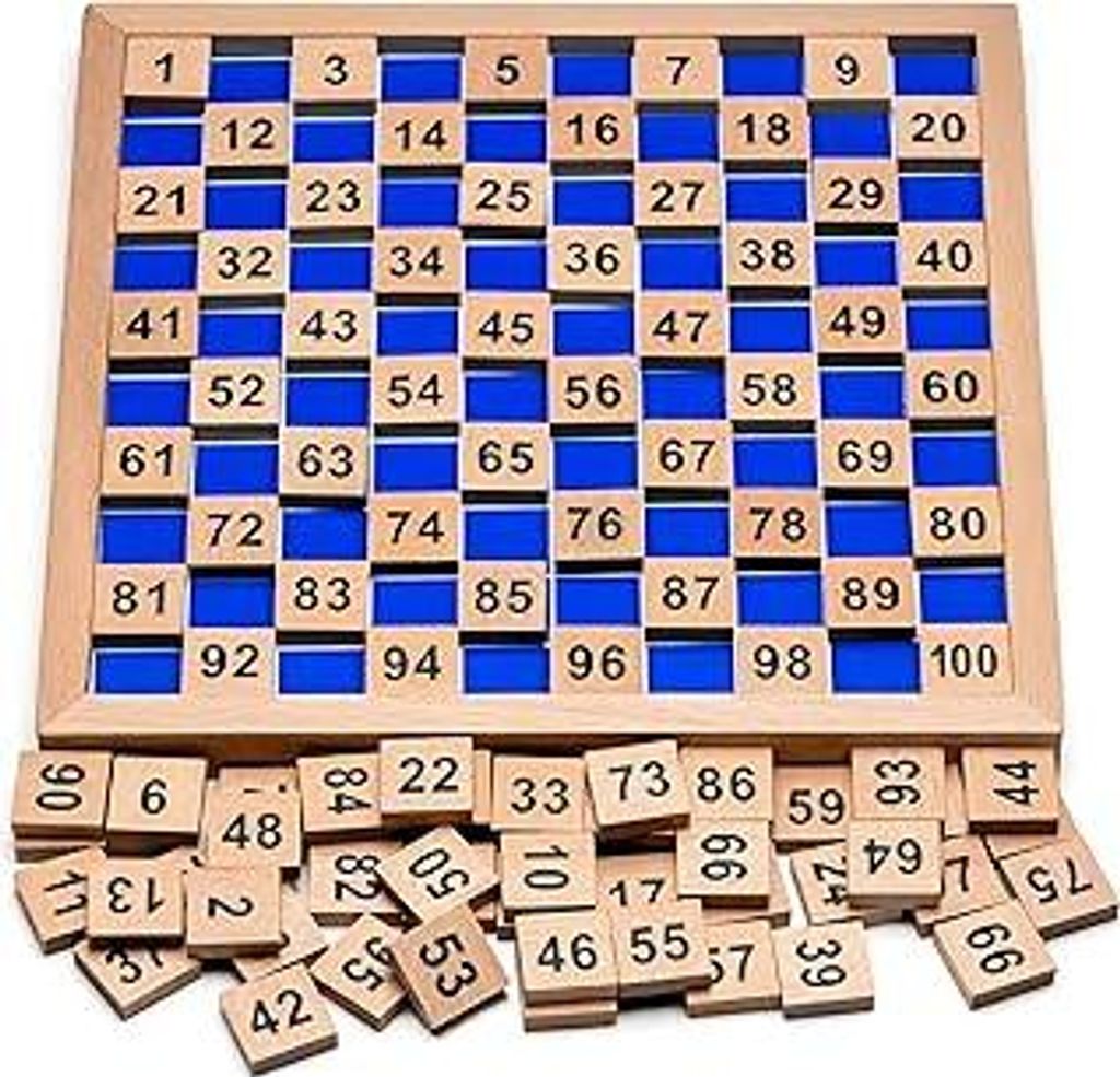 Natureich Hundertertafel Montessori Mathematik Puzzle Spielzeug Holz zum Zahlen Lernen mit Zahlenfeldern Ziffern ab 3 Jahre