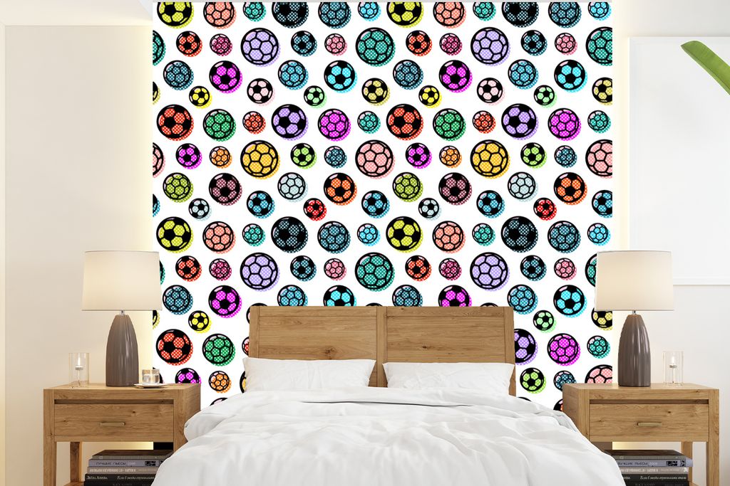 MuchoWow Fototapete für Wohnzimmer oder Schlafzimmer Wandtapete Vinyl Motivtapete Muster - Fußball - Sport - Jungen - Kinder - Kinder - 220x240...