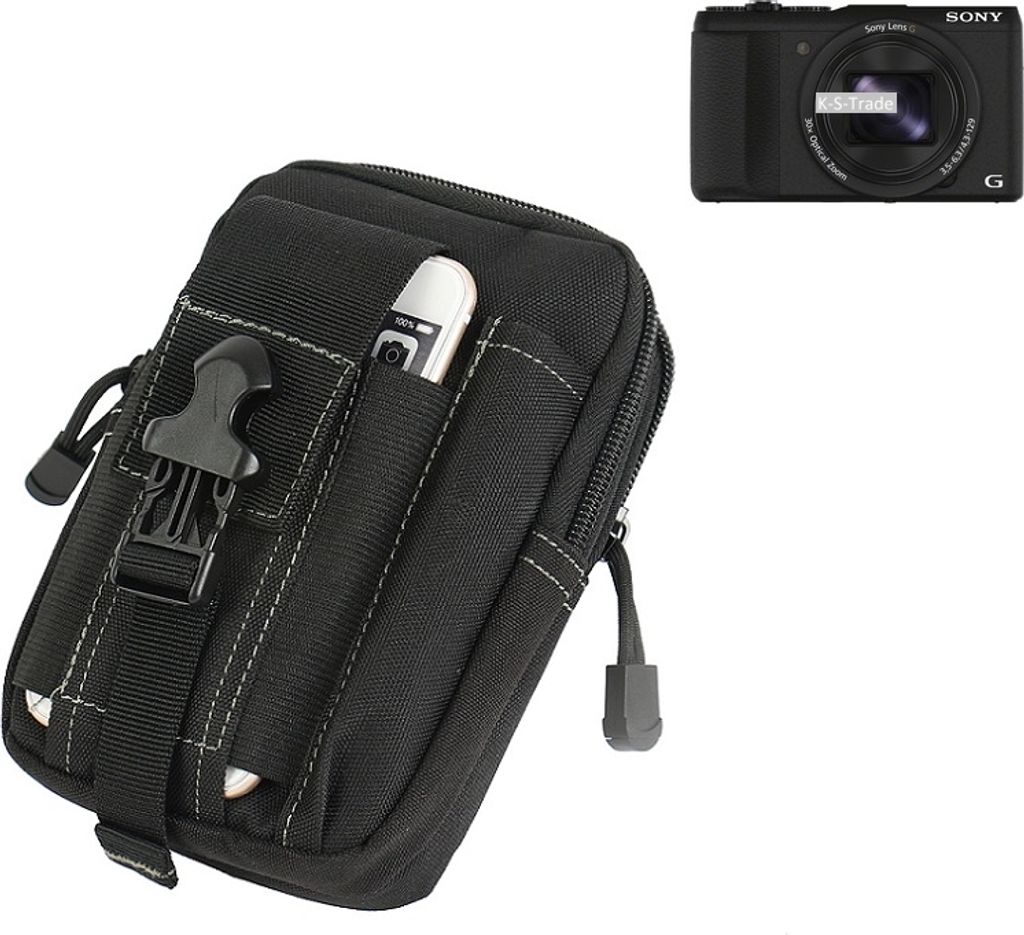K-S-Trade Holster Kamera-Tasche kompatibel mit Sony Cyber-shot DSC-HX60V Gürtel-Tasche mit Extrafächer schwarz 1x
