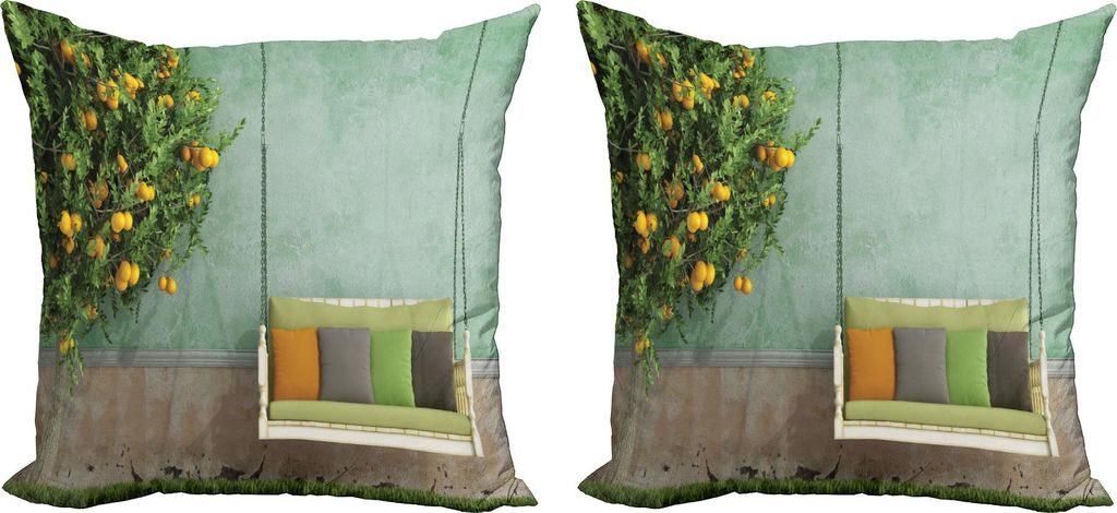 ABAKUHAUS Garten Kissenbezug Set (2Stück), Vintage Hölzernes Schwingen Im Garten Eines Alten Hauses Mit Einer Zitronen Baum Sommerzeit, 40 x 40 c...