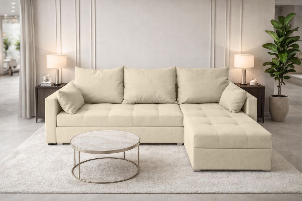 AX LIVING Ecksofa ELIF Creme mit Schlaffunktion L-Form, Produktbild 
