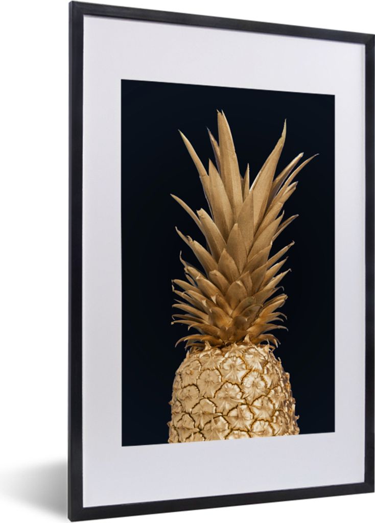 MuchoWow® Gerahmtes Poster Ananas - Gold - Farbe - Schwarz Produktbild 