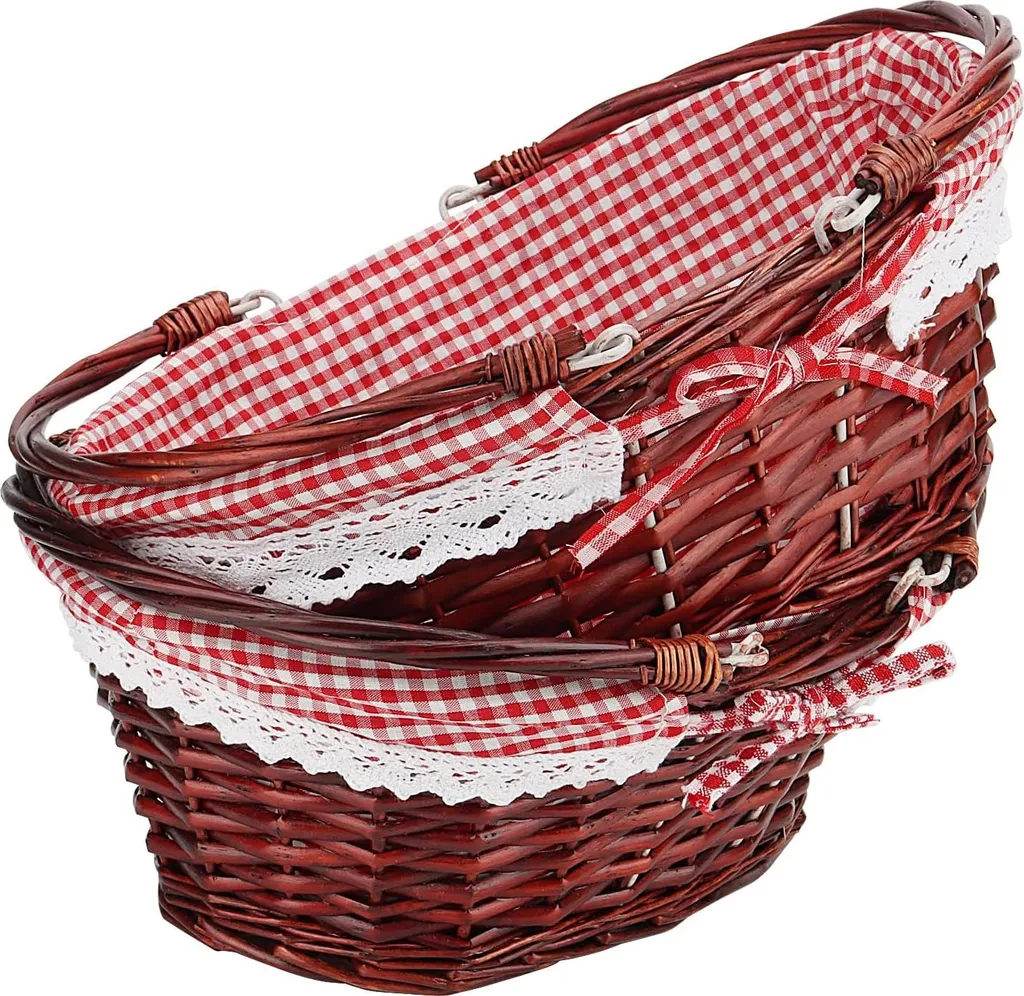 Lot de 2 paniers ovales en rotin marron avec doublure en tissu et anses