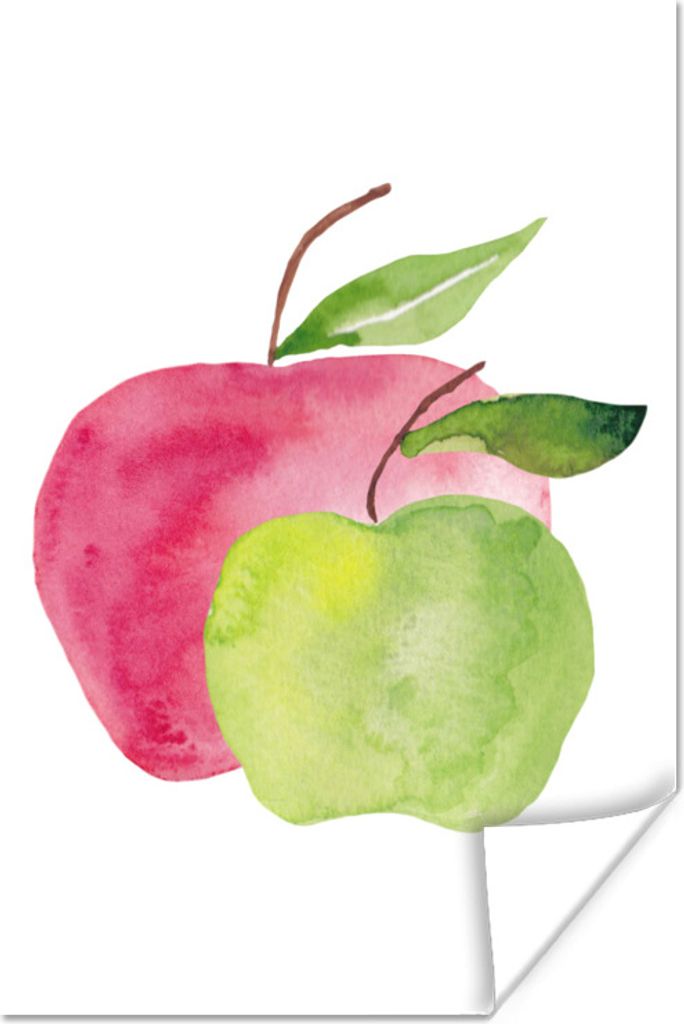 MuchoWow Poster Äpfel - Aquarell - Weiß 120x180 cm - Kunstposter