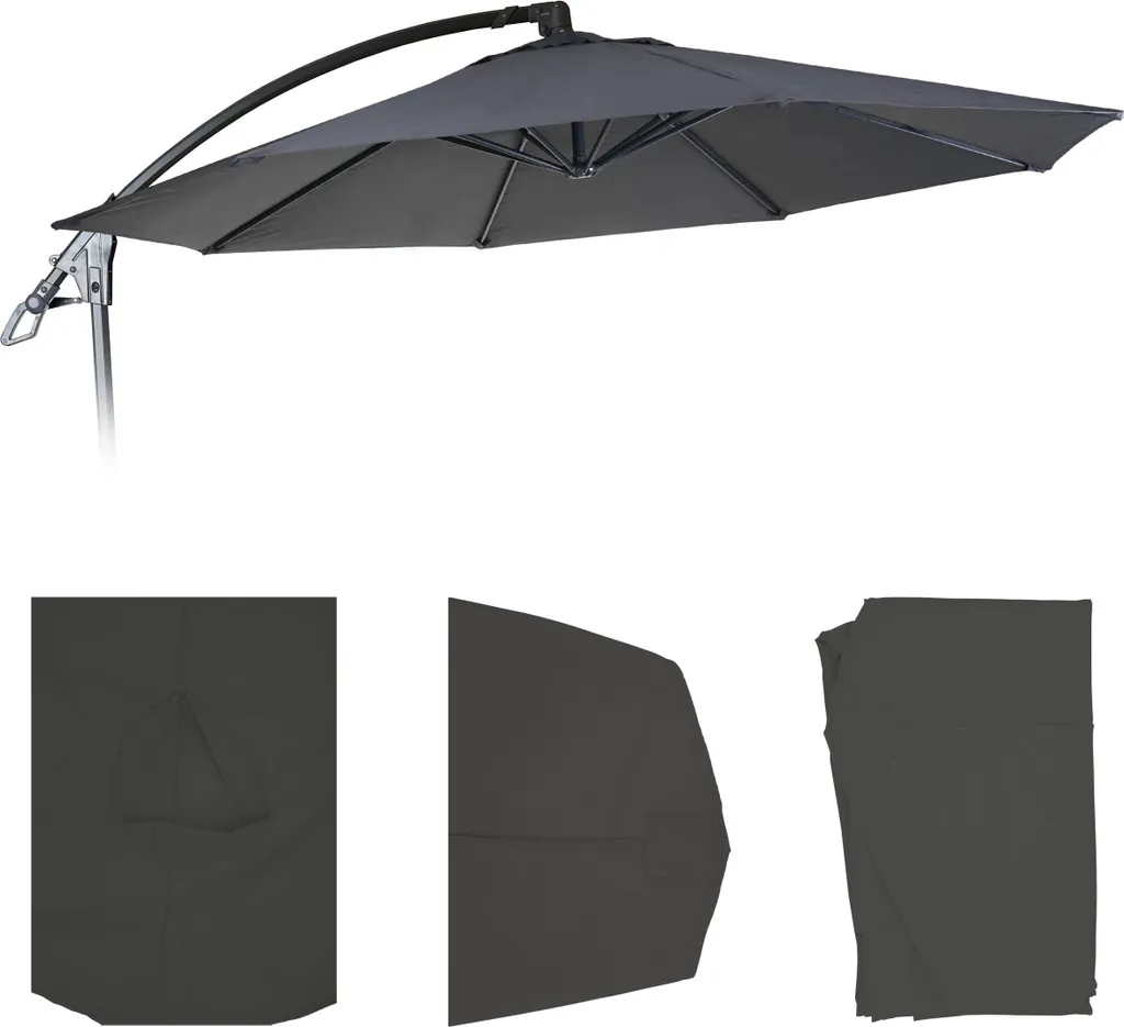 Toile pour parasol déporté 300cm anthracite - Rechange HWC-D14