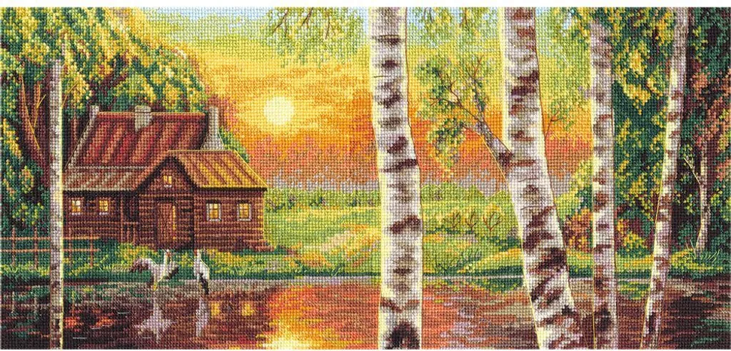 Kit Broderie Panna Grues 38,5x18cm - Motif à Compter sur Toile Aida