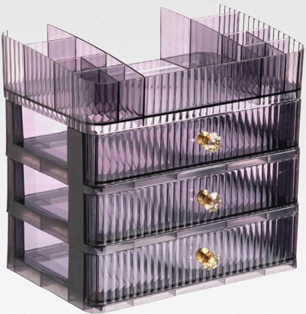 Make-up-Organizer mit 3 Schubladen – Stapelbarer Acryl Kosmetik-Organizer mit herausnehmbarem Tablett für Schminktisch, Schreibtisch & Badezimme...